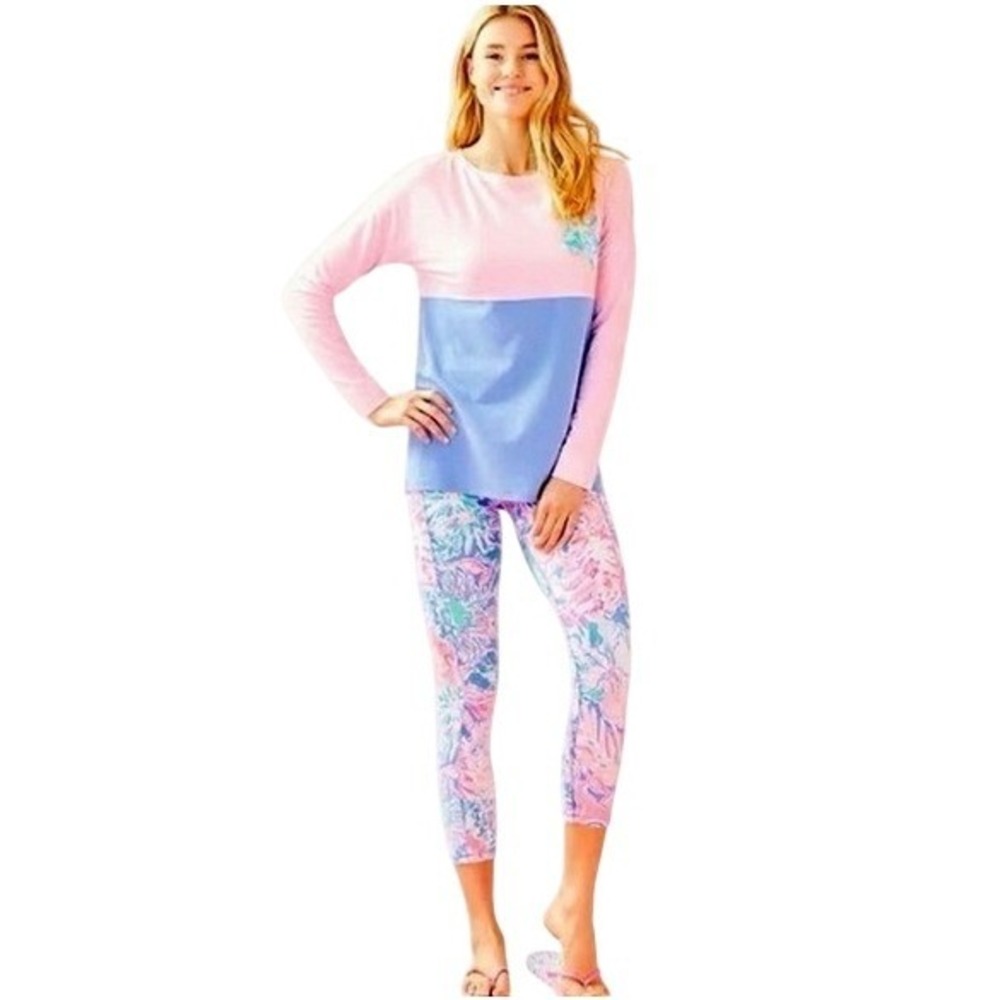 Lilly Pulitzer Small Luxletic Weekender Midi High Rise Blue Peri Viva La Lilly